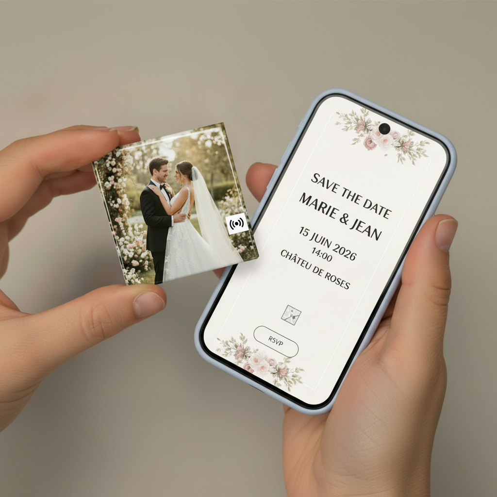 Invitation Mariage en photos magnétique NFC Complète